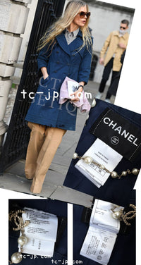 CHANEL 13S Laura Bailey Navy Cotton Trench Coat 36 38 シャネル ネイビー コットン ギャバジン トレンチ コート