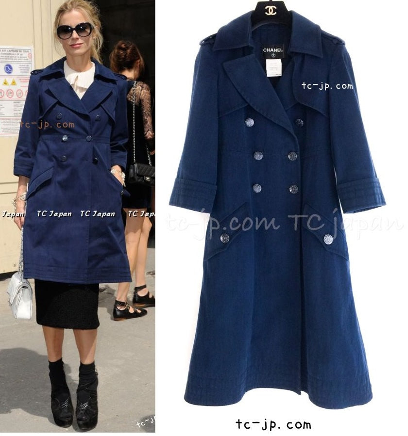 CHANEL 13S Laura Bailey Navy Cotton Trench Coat 36 38 シャネル ネイビー コットン ギャバジン トレンチ コート