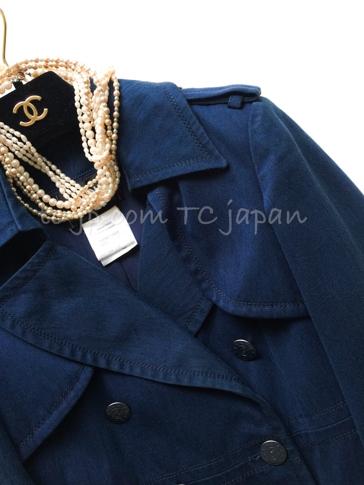 CHANEL 13S Laura Bailey Navy Cotton Trench Coat 36 38 シャネル ネイビー コットン ギャバジン トレンチ コート