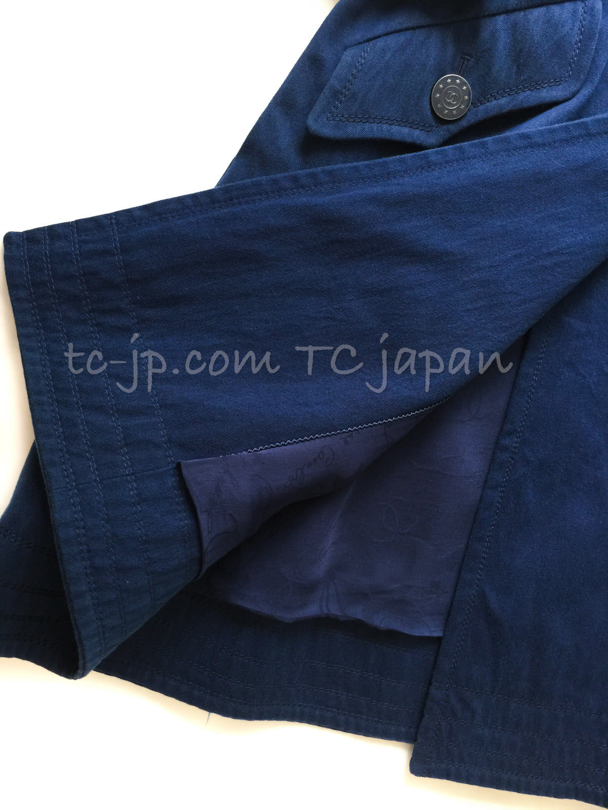 CHANEL 13S Laura Bailey Navy Cotton Trench Coat 36 38 シャネル ネイビー コットン ギャバジン トレンチ コート