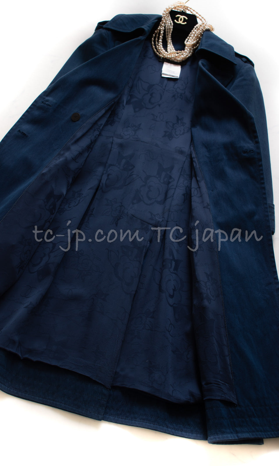 CHANEL 13S Laura Bailey Navy Cotton Trench Coat 36 38 シャネル ネイビー コットン ギャバジン トレンチ コート