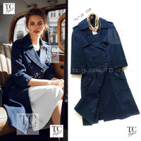 CHANEL 13S Laura Bailey Navy Cotton Trench Coat 36 38 シャネル ネイビー コットン ギャバジン トレンチ コート
