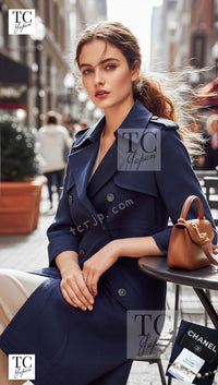 CHANEL 13S Laura Bailey Navy Cotton Trench Coat 36 38 シャネル ネイビー コットン ギャバジン トレンチ コート