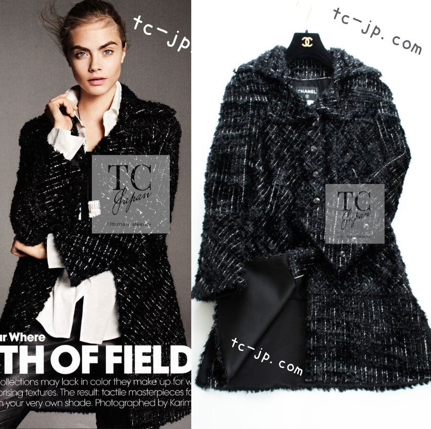 CHANEL 13A Black Metallic Tweed Coat 42 シャネル ブラック メタリック ツイード コート 即発