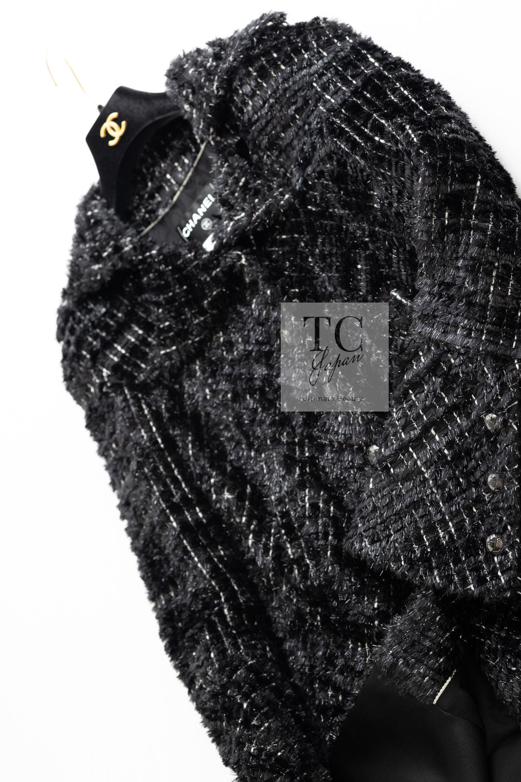 CHANEL 13A Black Metallic Tweed Coat 42 シャネル ブラック メタリック ツイード コート 即発