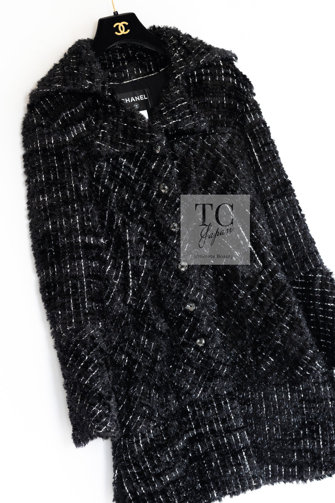 CHANEL 13A Black Metallic Tweed Coat 42 シャネル ブラック メタリック ツイード コート 即発