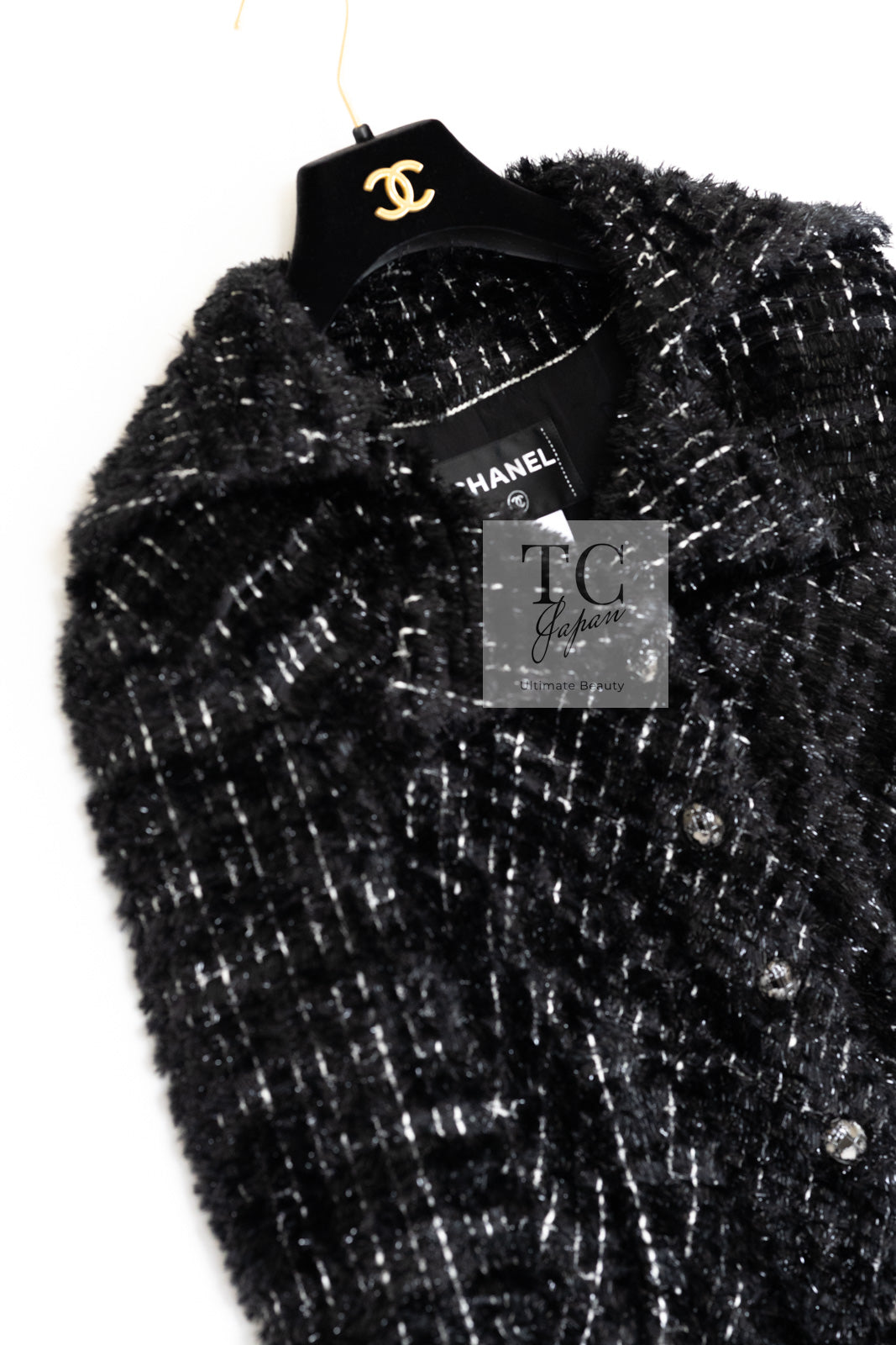 CHANEL 13A Black Metallic Tweed Coat 42 シャネル ブラック メタリック ツイード コート 即発
