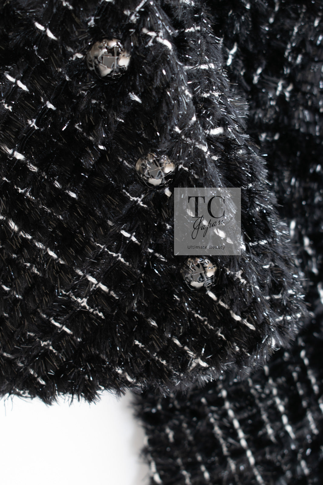CHANEL 13A Black Metallic Tweed Coat 42 シャネル ブラック メタリック ツイード コート 即発