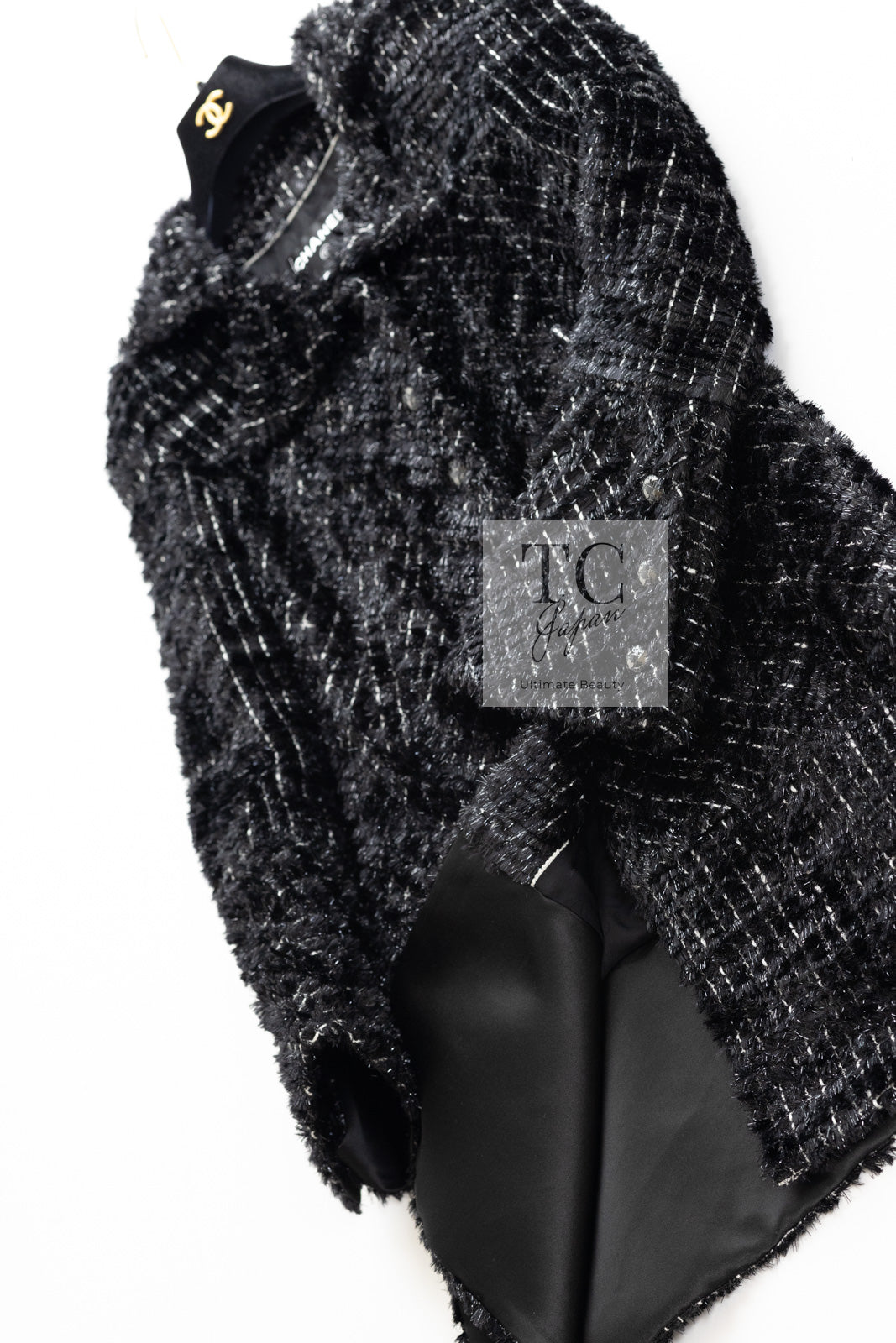 CHANEL 13A Black Metallic Tweed Coat 42 シャネル ブラック メタリック ツイード コート 即発