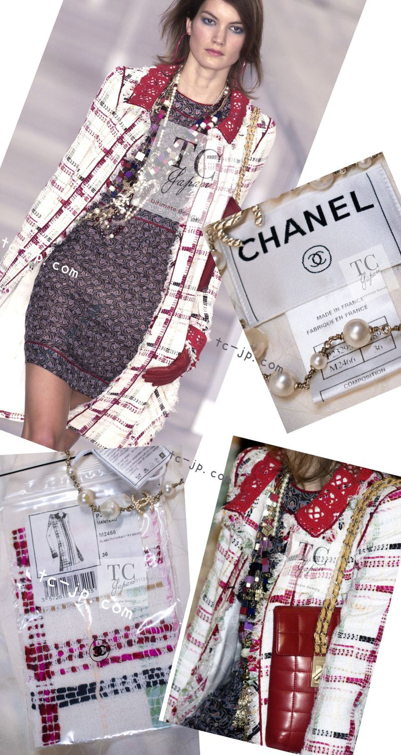 CHANEL 04S Ivory Red Mix Tweed Coat 38 シャネル アイボリー レッド ミックス ツイード コート 即発