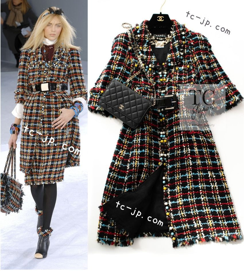 シャネル　ツイード ウールコート CHANEL シャネル ツイードコート レディース34 ブラック ウール