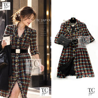 CHANEL 07A Black Multicolor Boucle Wool Tweed Coat with Belt 38 1