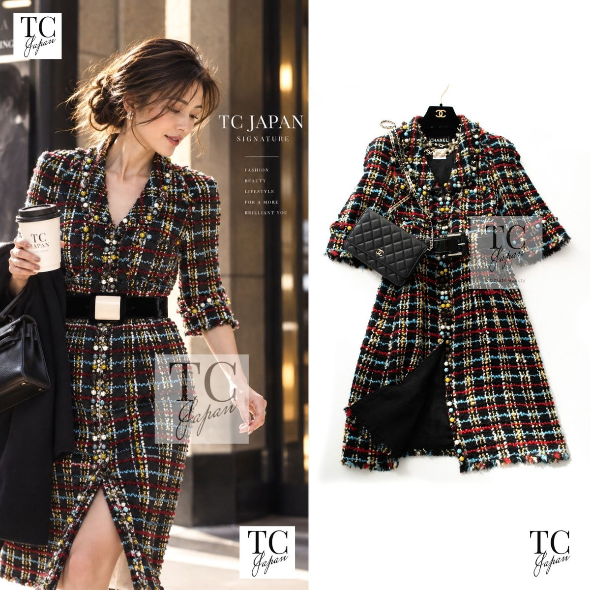 CHANEL 07A Black Multicolor Boucle Wool Tweed Coat with Belt 38 1