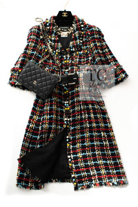 CHANEL 07A Black Multicolor Boucle Wool Tweed Coat with Belt 38 シャネル ブラック マルチカラー ブークレ ウール ツイード コート ベルト付き 即発