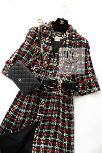 CHANEL 07A Black Multicolor Boucle Wool Tweed Coat with Belt 38 シャネル ブラック マルチカラー ブークレ ウール ツイード コート ベルト付き 即発