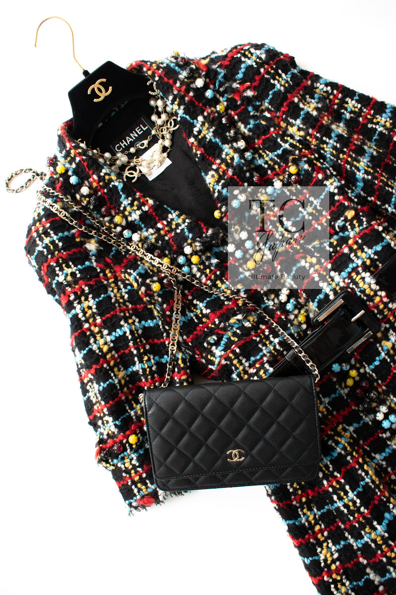 CHANEL 07A Black Multicolor Boucle Wool Tweed Coat with Belt 38 シャネル ブラック マルチカラー ブークレ ウール ツイード コート ベルト付き 即発