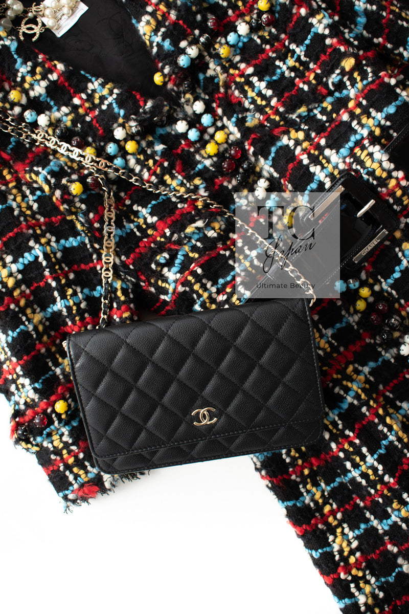 CHANEL 07A Black Multicolor Boucle Wool Tweed Coat with Belt 38 シャネル ブラック マルチカラー ブークレ ウール ツイード コート ベルト付き 即発