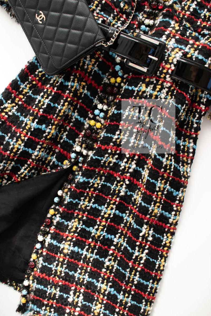 CHANEL 07A Black Multicolor Boucle Wool Tweed Coat with Belt 38 シャネル ブラック マルチカラー ブークレ ウール ツイード コート ベルト付き 即発