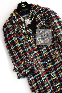 CHANEL 07A Black Multicolor Boucle Wool Tweed Coat with Belt 38 シャネル ブラック マルチカラー ブークレ ウール ツイード コート ベルト付き 即発