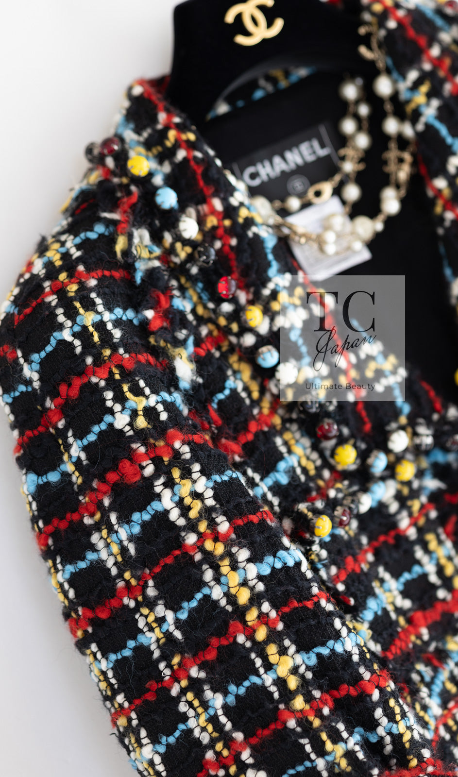 シャネル コート ベルト付き CHANEL ブラック マルチカラー ブークレ
