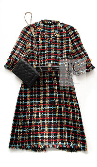 CHANEL 07A Black Multicolor Boucle Wool Tweed Coat with Belt 38 シャネル ブラック マルチカラー ブークレ ウール ツイード コート ベルト付き 即発