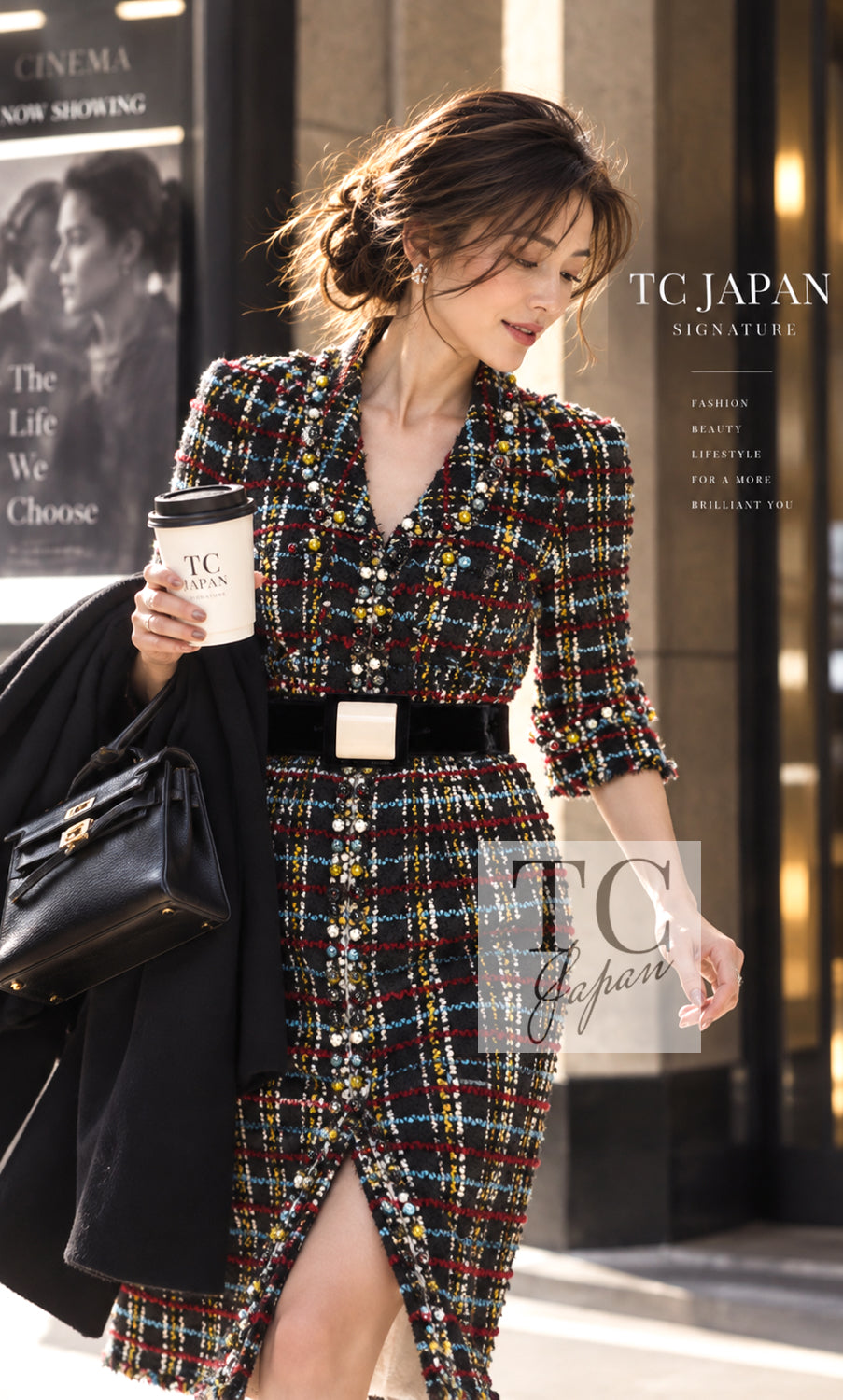 CHANEL 07A Black Multicolor Boucle Wool Tweed Coat with Belt 38 13