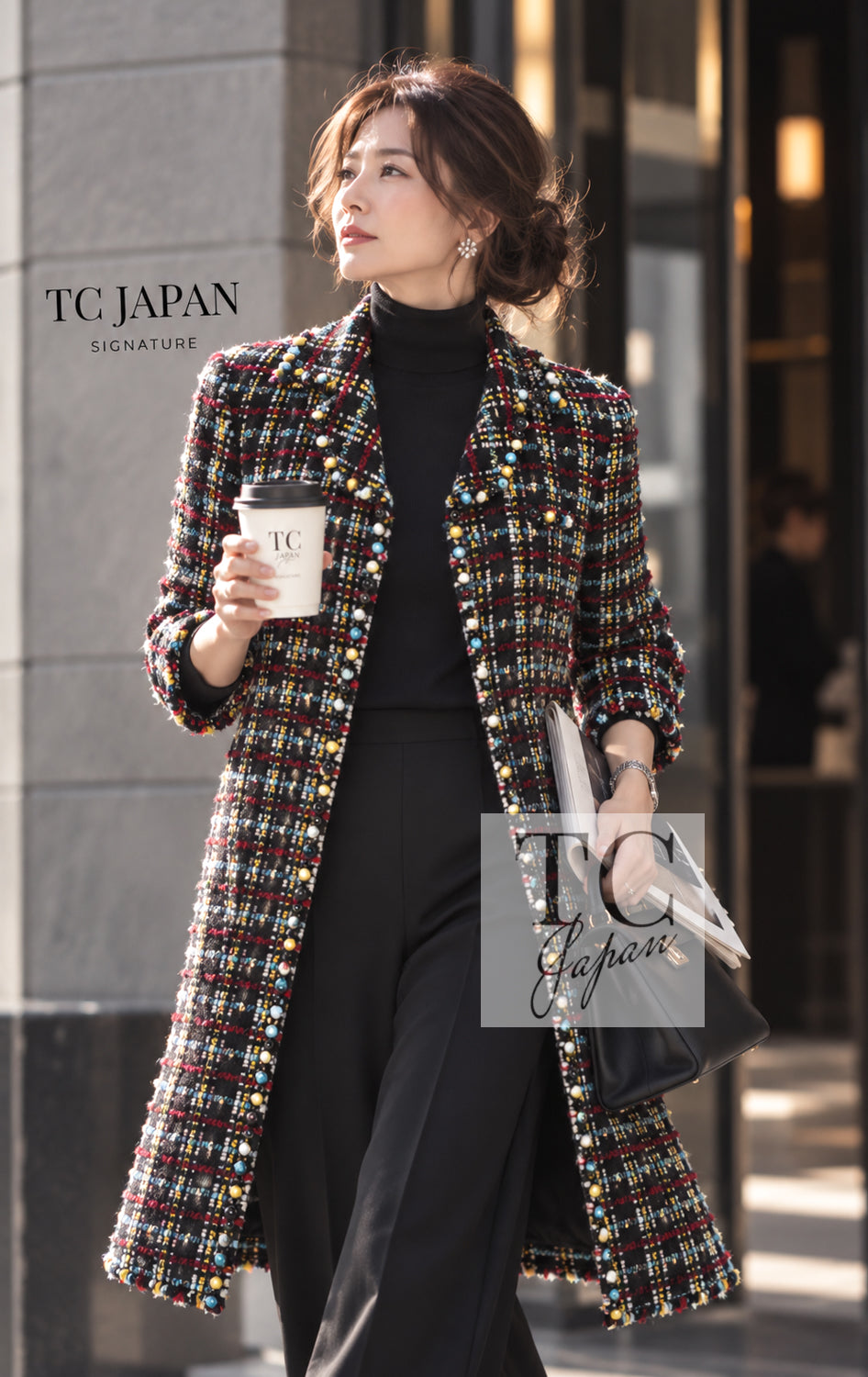 CHANEL 07A Black Multicolor Boucle Wool Tweed Coat with Belt 38 4