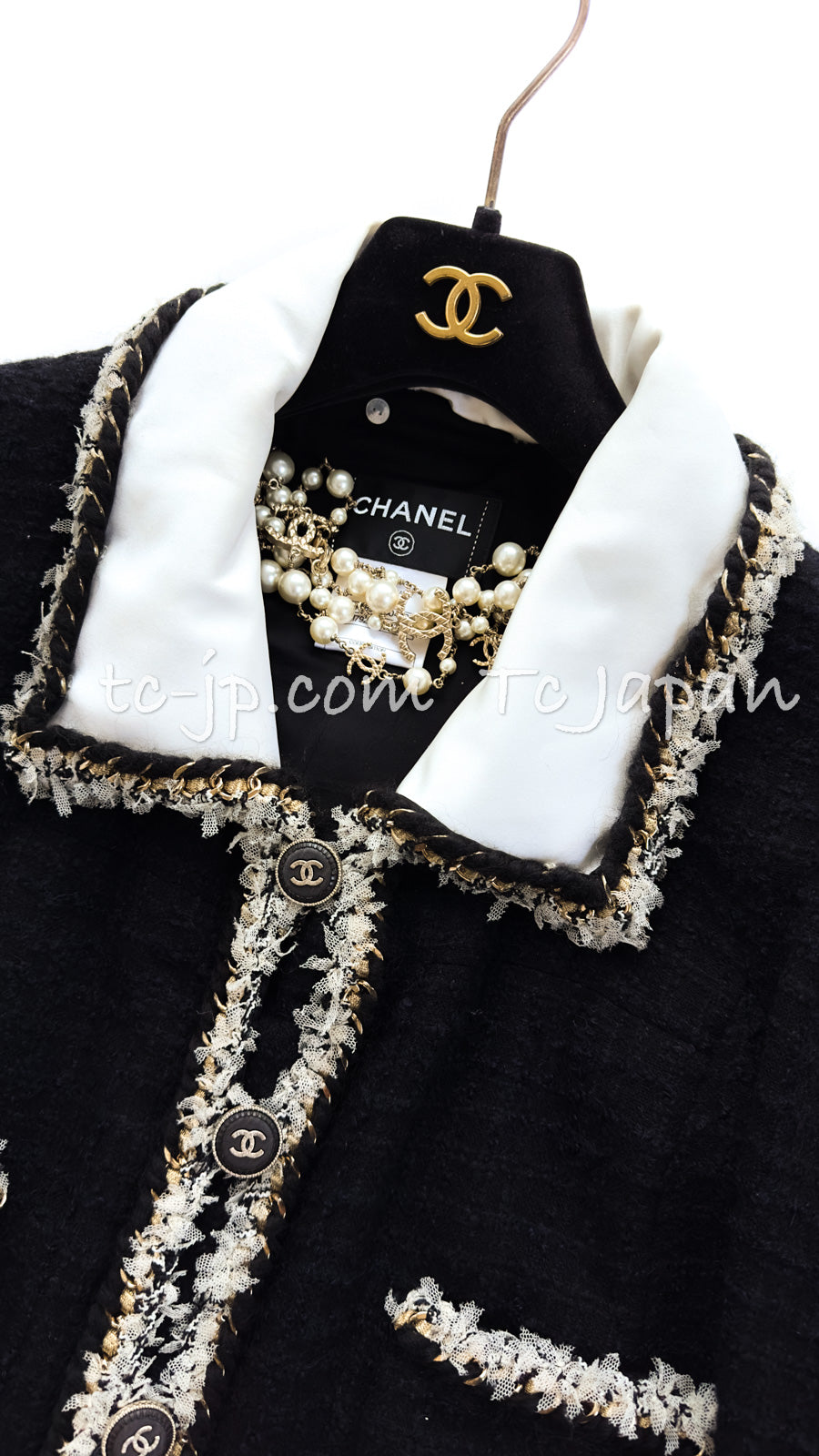 シャネル コート CHANEL ブラック ダーク ネイビー ゴールド チェーン