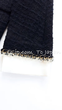 CHANEL 11A Black Dark Navy Gold Chain Trimming Jacket Coat 34 シャネル ブラック ダーク ネイビー ゴールド チェーン トリミング ジャケット コート