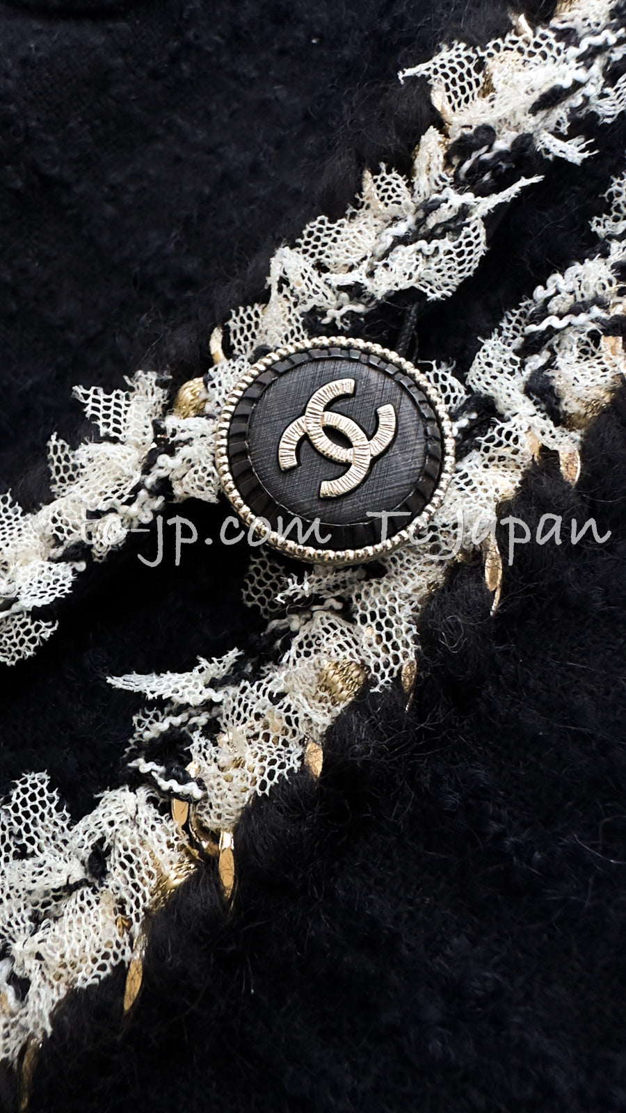 CHANEL 11A Black Dark Navy Gold Chain Trimming Jacket Coat 34 シャネル ブラック ダーク ネイビー ゴールド チェーン トリミング ジャケット コート 即発