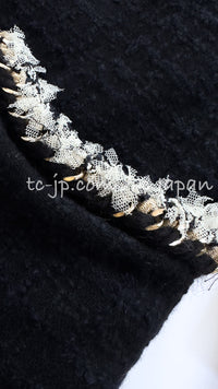 CHANEL 11A Black Dark Navy Gold Chain Trimming Jacket Coat 38 シャネル ブラック ダーク ネイビー ゴールド チェーン トリミング ジャケット コート