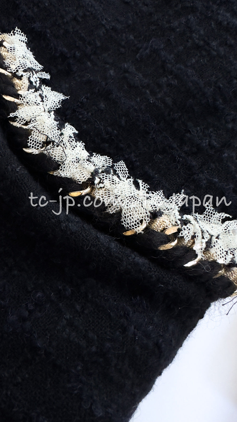 CHANEL 11A Black Dark Navy Gold Chain Trimming Jacket Coat 38 シャネル ブラック ダーク ネイビー ゴールド チェーン トリミング ジャケット コート