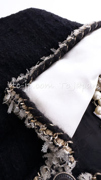 CHANEL 11A Black Dark Navy Gold Chain Trimming Jacket Coat 38 シャネル ブラック ダーク ネイビー ゴールド チェーン トリミング ジャケット コート