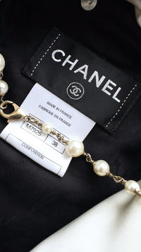 CHANEL 11A Black Dark Navy Gold Chain Trimming Jacket Coat 38 シャネル ブラック ダーク ネイビー ゴールド チェーン トリミング ジャケット コート