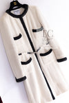 CHANEL 00A Ivory Black Trim Tweed Dress Coat with Belt 34 シャネル アイボリー ブラック トリム ベルト付 ワンピース コート 即発