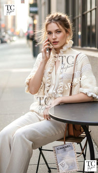 CHANEL 06A Ivory Creme Cashmere Mohair Cape Cardigan 38 46 48 50 シャネル カシミア モヘア アイボリー クリーム ポンチョ ケープ カーディガン 即発