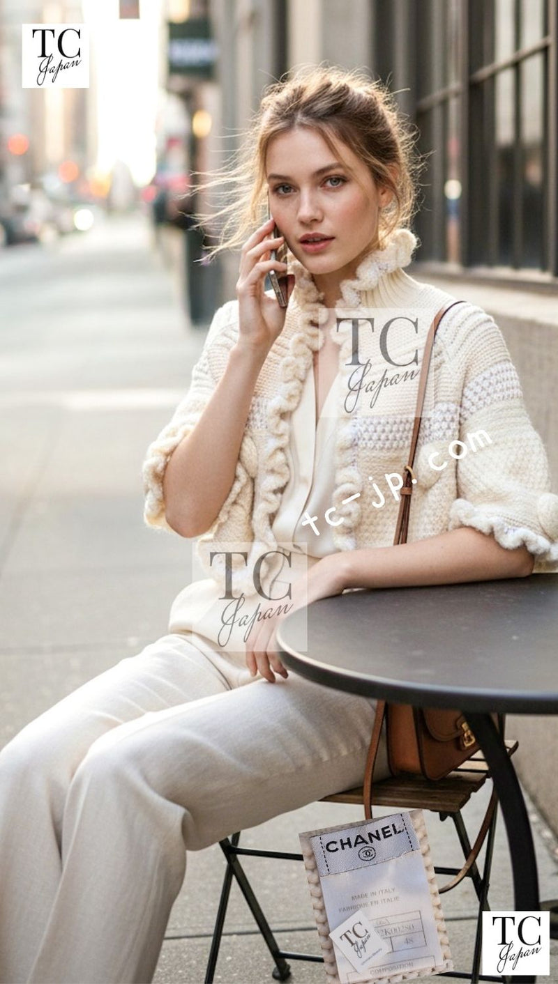 CHANEL 06A Ivory Creme Cashmere Mohair Cape Cardigan 38 46 48 50 シャネル カシミア モヘア アイボリー クリーム ポンチョ ケープ カーディガン 即発