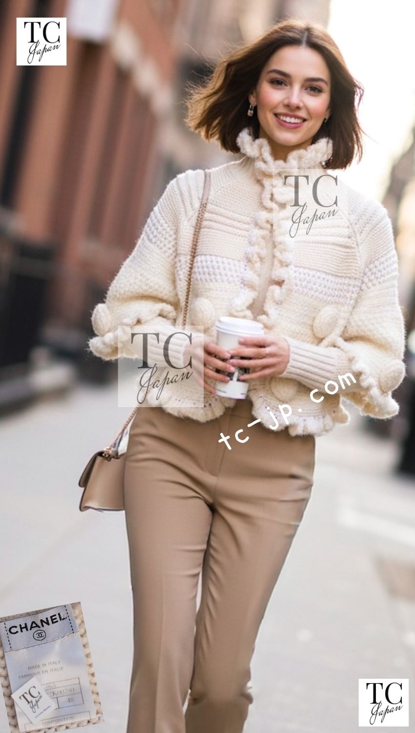 CHANEL 06A Ivory Creme Cashmere Mohair Cape Cardigan 38 46 48 50 シャネル カシミア モヘア アイボリー クリーム ポンチョ ケープ カーディガン 即発