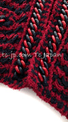 CHANEL 18PS Red Navy Striped Chain Trimming Knit Cardigan 36 38 シャネル レッド ネイビー ストライプ  チェーントリミング ニット カーディガン 即発
