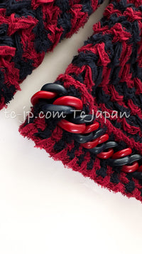CHANEL 18PS Red Navy Striped Chain Trimming Knit Cardigan 36 38 シャネル レッド ネイビー ストライプ  チェーントリミング ニット カーディガン 即発