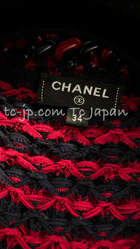 CHANEL 18PS Red Navy Striped Chain Trimming Knit Cardigan 36 38 シャネル レッド ネイビー ストライプ  チェーントリミング ニット カーディガン 即発