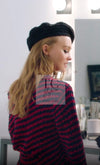 CHANEL 18PS Red Navy Striped Chain Trimming Knit Cardigan 36 38 シャネル レッド ネイビー ストライプ  チェーントリミング ニット カーディガン 即発