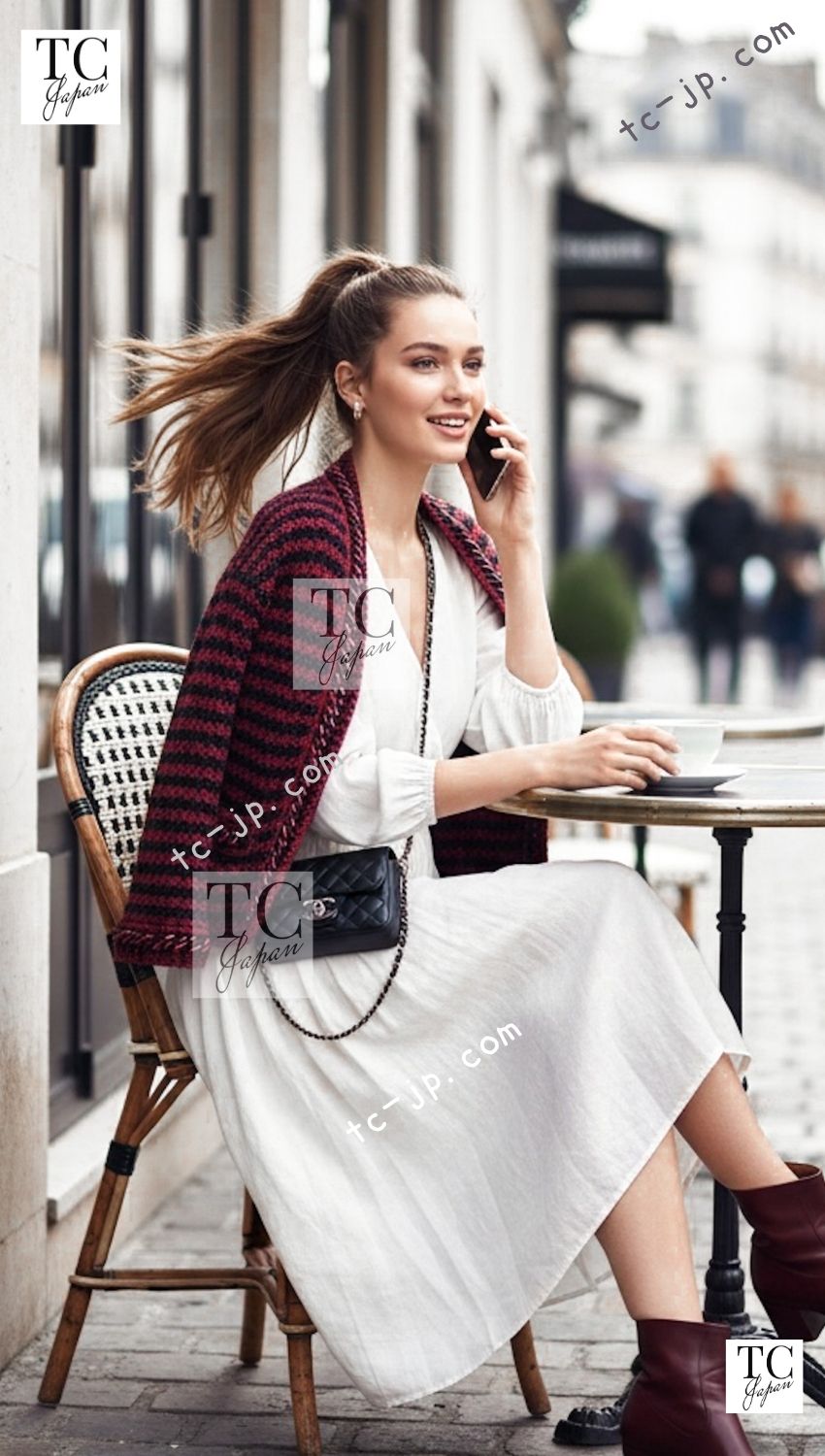CHANEL 18PS Red Navy Striped Chain Trimming Knit Cardigan 36 38 シャネル レッド ネイビー ストライプ チェーントリミング ニット カーディガン 即発