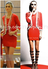 CHANEL 10S Red Pearl Trimming Cashmere 100% Knit Cardigan 38 40 シャネル レッド 豪華 パールトリミング カシミア100% ニット カーディガン 即発