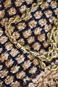 CHANEL 11S Champagne Gold Navy Knit Cardigan Dress 38 シャネル シャンパンゴールド ネイビー 女優の ニット カーディガン ワンピース 即発