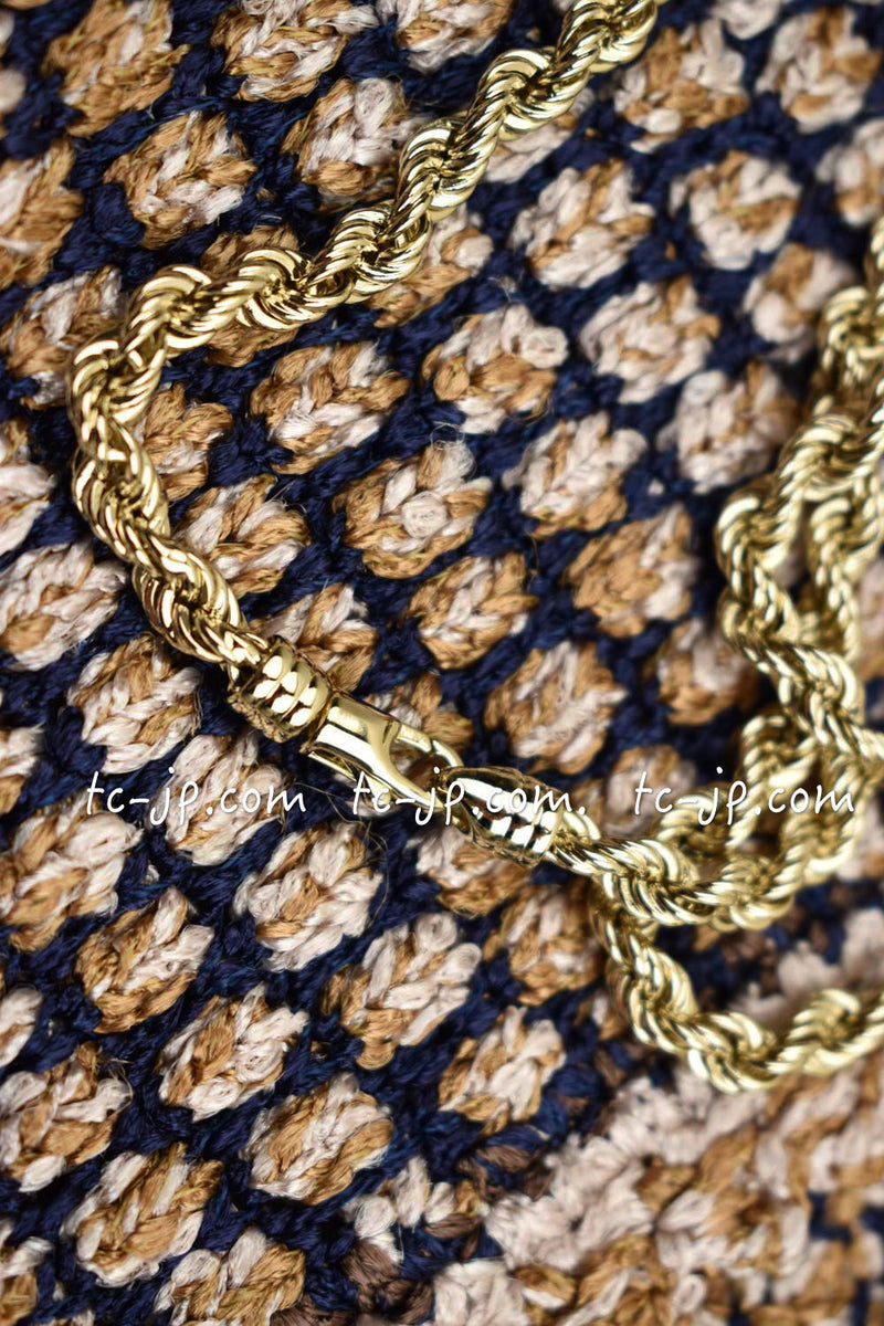 CHANEL 11S Champagne Gold Navy Knit Cardigan Dress 38 シャネル シャンパンゴールド ネイビー 女優の ニット カーディガン ワンピース 即発
