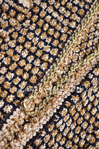 CHANEL 11S Champagne Gold Navy Knit Cardigan Dress 38 シャネル シャンパンゴールド ネイビー 女優の ニット カーディガン ワンピース 即発