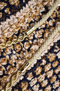 CHANEL 11S Champagne Gold Navy Knit Cardigan Dress 38 シャネル シャンパンゴールド ネイビー 女優の ニット カーディガン ワンピース 即発