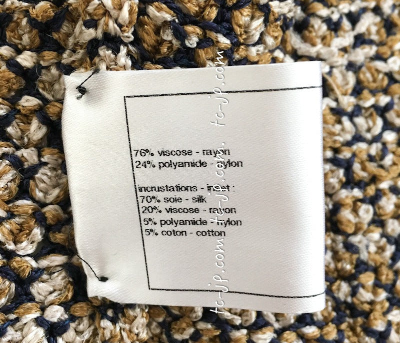 CHANEL 11S Champagne Gold Navy Knit Cardigan Dress 38 シャネル シャンパンゴールド ネイビー 女優の ニット カーディガン ワンピース 即発