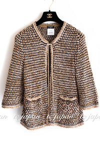 CHANEL 11S Champagne Gold Navy Knit Cardigan Dress 38 シャネル シャンパンゴールド ネイビー 女優の ニット カーディガン ワンピース 即発